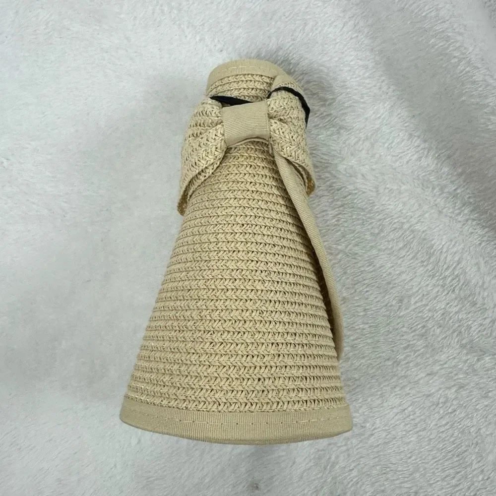 Boutique Women's Roll Up Visor‎ Hat Beige Tan 100% Paper Woven Sun Protection